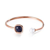 acero inoxidable 304 Brazalete, con Shell Pearl & Cristal, Cuadrado, acumular chapado, para mujer & facetas, más colores para la opción, 13mm, diámetro interior:aproximado 55mm, Vendido por UD