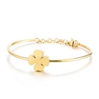 304 roestvrij staal Bangle, Four Leaf Clover, rack plating, voor vrouw, meer kleuren voor de keuze, 15mm, Binnendiameter:Ca 65mm, Verkocht door PC