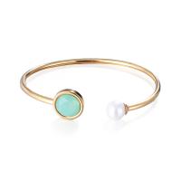 acero inoxidable 304 Brazalete, con Shell Pearl & Cristal, Esférico, acumular chapado, para mujer, más colores para la opción, 13mm, diámetro interior:aproximado 55mm, Vendido por UD