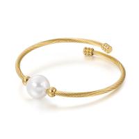 304 roestvrij staal Manchet Bangle, met Shell Pearl, Ronde, rack plating, voor vrouw, meer kleuren voor de keuze, 14mm, Binnendiameter:Ca 62mm, Verkocht door PC