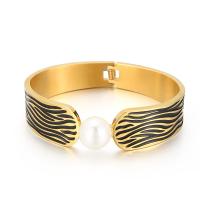 acero inoxidable 304 Brazalete, con Shell Pearl, Esférico, acumular chapado, para mujer & con diamantes de imitación, más colores para la opción, 12mm, diámetro interior:aproximado 65mm, Vendido por UD