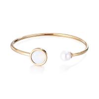 304 rustfrit stål Cuff Bangle, med Shell Pearl & Krystal, Runde, rack plating, for kvinde, flere farver til valg, 13mm, Indvendig diameter:Ca. 55mm, Solgt af PC