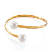 Acier inoxydable 304 bracelet manchette, avec Shell Pearl, Rond, accumuler placage, pour femme, plus de couleurs à choisir, 12mm, Diamètre intérieur:Environ 65mm, Vendu par PC