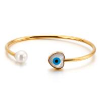 acero inoxidable 304 Brazalete, con Shell Pearl & Nácar, Corazón, acumular chapado, patrón de malvado de ojo & para mujer, más colores para la opción, 3mm, diámetro interior:aproximado 56mm, Vendido por UD