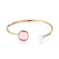 Acier inoxydable 304 bracelet manchette, avec Shell Pearl & cristal, cadre, accumuler placage, pour femme, plus de couleurs à choisir, 13mm, Diamètre intérieur:Environ 55mm, Vendu par PC