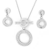 Strass Stainless Steel Jewelry Set, oorbel & halsketting, 304 roestvrij staal, met Bergkristal, met 5cm extender keten, Donut, rack plating, 2 stuks & voor vrouw & hol, meer kleuren voor de keuze, 12mm,22mm,20mm, Lengte Ca 40 cm, Verkocht door Stel