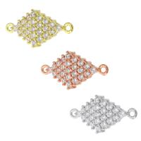 Terningformet Zirkon Micro Pave Messing Tilslutning, Rhombus, forgyldt, du kan DIY & Micro Pave cubic zirconia & 1/1 løkke, flere farver til valg, nikkel, bly & cadmium fri, 23x12x5.50mm, Hole:Ca. 1mm, Solgt af PC