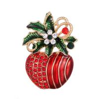 Jul brocher, Zinc Alloy, Apple, for kvinde & emalje & med rhinestone, nikkel, bly & cadmium fri, 32x44mm, Solgt af PC