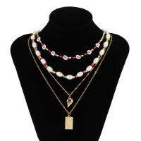 Collana Multi strato, Lega di rame, with Seedbead & perla in plastica, with 7cm extender chain, placcato color oro, gioielli di moda & multistrato & per la donna, multi-colore, assenza di nichel,piombo&cadmio, Lunghezza 35 cm, 50 cm, Venduto da set