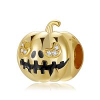 Halloween Smycken Bead, 925 sterling silver, Pumpa, guldfärg pläterade, micro bana cubic zirconia, guld, 11.60x11.70mm, Säljs av PC