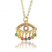 Collier Evil Eye bijoux, laiton, œil, Placage de couleur d'or, pavé de micro zircon & pour femme & creux, multicolore, 21x22mm, Longueur Environ 17.7 pouce, Vendu par PC