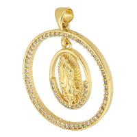 Cubique Pendentif en laiton zircon pavent, Rond, Placage de couleur d'or, bijoux de mode & pavé de micro zircon & pour femme, doré, 27x29x2mm, Trou:Environ 3.5mm, 10PC/lot, Vendu par lot