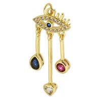 Pendentifs mauvais oeil, laiton, Placage de couleur d'or, bijoux de mode & motif de mauvais œil & pavé de micro zircon & pour femme, multicolore, 37mm, Trou:Environ 3.5mm, 10PC/lot, Vendu par lot