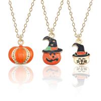 Halloween-Halskette, Zinklegierung, mit Verlängerungskettchen von 1.97, goldfarben plattiert, Design für Halloween & unisex & verschiedene Stile für Wahl & Emaille, frei von Nickel, Blei & Kadmium, Länge 17.72 ZollInch, verkauft von PC