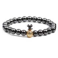 Niet-magnetische Hematiet Armband, met Messing, Ananas, plated, elastische & uniseks & micro pave zirconia, meer kleuren voor de keuze, 8mm, Lengte 18-20 cm, Verkocht door PC