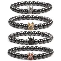 hématite non magnétique bracelet, avec laiton, couronne, Placage, élastique & pavé de micro zircon & pour homme, plus de couleurs à choisir, Longueur 18-20 cm, Vendu par PC