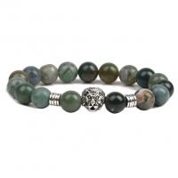 Indian Agate Bracelet with Zinc Alloy Lion handmade elastic & Unisex 10mm Length 18-20 cm Sold By PC