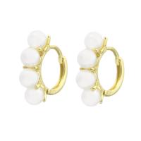 Messing Huggie Hoop Earring, met Plastic Pearl, gold plated, voor vrouw, 18x18x5mm, Verkocht door pair