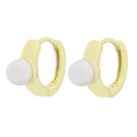 Boucle d'oreille Creole cerceau laiton, avec perle de plastique, Placage de couleur d'or, pour femme, 6x13.50x19.50mm, 10pairescouple/lot, Vendu par lot