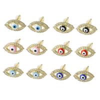 Evil Eye Oorbellen, Messing, oog, gold plated, DIY & micro pave zirconia & glazuur, meer kleuren voor de keuze, 14x8x15mm, Verkocht door pair