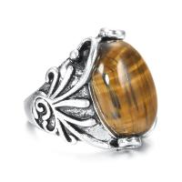 Gemstone prst prsten, Zinek, s Tygří oko, starožitné barva postříbřená, módní šperky & unisex & různé velikosti pro výběr, nikl, olovo a kadmium zdarma, 23mm, Prodáno By PC