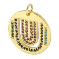 Cubic Zirconia Micro Pave Brass Pendant Round gold color plated fashion jewelry & DIY & micro pave cubic zirconia & for woman multi-colored Approx 3mm Sold By Lot