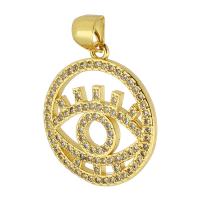 Messing hanger met micro-paved kubieke zirconia's, Ronde, gold plated, mode sieraden & DIY & boze oog patroon & micro pave zirconia & voor vrouw, gouden, 18x21x2mm, Gat:Ca 3mm, 10pC's/Lot, Verkocht door Lot