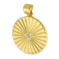 Cubique Pendentif en laiton zircon pavent, Rond, Placage de couleur d'or, bijoux de mode & DIY & pavé de micro zircon & pour femme, doré, 18x20x2mm, Trou:Environ 3.5mm, 10PC/lot, Vendu par lot