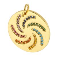 Messing hanger met micro-paved kubieke zirconia's, Ronde, gold plated, mode sieraden & DIY & micro pave zirconia & voor vrouw, multi-gekleurde, 16x18x2mm, Gat:Ca 3mm, 10pC's/Lot, Verkocht door Lot