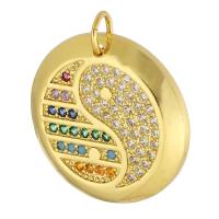 Cúbicos Circonia Colgante Latón Micro pavimenta, metal, Esférico, chapado en color dorado, Joyería & Bricolaje & micro arcilla de zirconia cúbica & para mujer, multicolor, 19.50x19.50x3mm, agujero:aproximado 3mm, 10PCs/Grupo, Vendido por Grupo