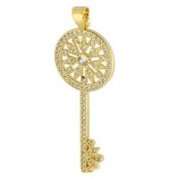 Messing hanger met micro-paved kubieke zirconia's, Sleutel, gold plated, mode sieraden & DIY & micro pave zirconia & voor vrouw, gouden, 17x45x2mm, Gat:Ca 3mm, 10pC's/Lot, Verkocht door Lot