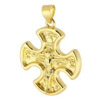 Laiton Pendentifs Croix, Placage de couleur d'or, bijoux de mode & DIY & pour femme, doré, 23x27x4mm, Trou:Environ 3.5mm, 10PC/lot, Vendu par lot