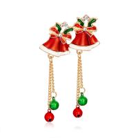 Kerst Broches, Zinc Alloy, met Bergkristal, Christmas Bell, KC gold plated, uniseks & glazuur, rood, nikkel, lood en cadmium vrij, 46x82mm, Verkocht door PC