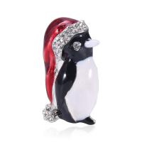 Jul brocher, Zinc Alloy, Penguin, sølvfarvet forgyldt, for kvinde & emalje & med rhinestone, blandede farver, nikkel, bly & cadmium fri, 24x40mm, Solgt af PC