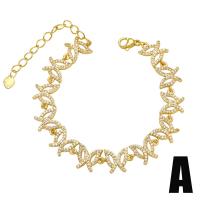 ottone braccialetto, with 2 extender chain, Placcato oro 18K, stili diversi per la scelta & Micro spianare cubic zirconia & per la donna, dorato, assenza di nichel,piombo&cadmio, 11x14mm, Lunghezza 6.1 pollice, Venduto da PC