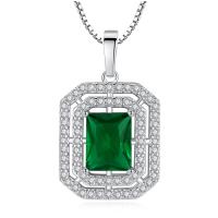 Kubieke Zirkoon Micro Pave Brass Ketting, Messing, silver plated, micro pave zirconia & voor vrouw, groen, nikkel, lood en cadmium vrij, 27x16mm, Lengte Ca 50-60 cm, Verkocht door PC