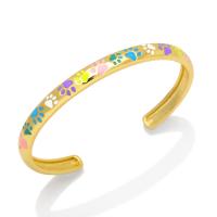 laiton bracelet manchette, Griffe, Plaqué or 18K, pour femme & émail, plus de couleurs à choisir, protéger l'environnement, sans nickel, plomb et cadmium, 64x6mm, Vendu par PC