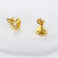 Stainless Steel Stud Earrings 304 Stainless Steel Heart Vacuum Ion Plating for woman golden Sold By Pair