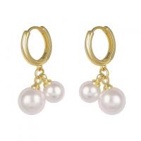 Brass Drop Earring with Plastic Pearl fashion jewelry & for woman golden nickel lead & cadmium free Sold By Pair