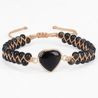 Pulseras de Gemas Estilo Woven Ball, oro Obsidiana, con cordón poliéster, Corazón, hecho a mano, Joyería & unisexo & ajustable, Negro, longitud 17-34 cm, Vendido por UD