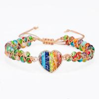 Pulseras de Gemas Estilo Woven Ball, Jaspe Impresión, con cordón poliéster, Corazón, hecho a mano, Joyería & ajustable & para mujer, multicolor, longitud 17-34 cm, Vendido por UD