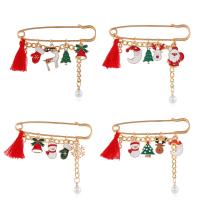 Broches de Navidad, aleación de zinc, chapado en color dorado, Diseño de Navidad & diferentes estilos para la opción & para mujer & esmalte, más colores para la opción, libre de níquel, plomo & cadmio, 75x57mm, Vendido por UD