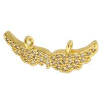 Messing hanger met micro-paved kubieke zirconia's, Vleugelvorm, gold plated, mode sieraden & DIY & micro pave zirconia & voor vrouw & dubbel-gat, gouden, 18.50x6.50x2.50mm, Gat:Ca 1mm, 10pC's/Lot, Verkocht door Lot