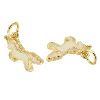 Messing hangers, Eenhoorn, gold plated, mode sieraden & DIY & voor vrouw & glazuur, twee verschillende gekleurde, 14x8x1.50mm, Gat:Ca 3.5mm, 10pC's/Lot, Verkocht door Lot