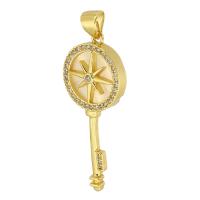 Messing hanger met micro-paved kubieke zirconia's, met Acryl, Sleutel, gold plated, mode sieraden & DIY & micro pave zirconia & voor vrouw, gouden, 14x35x4mm, Gat:Ca 3.5mm, 10pC's/Lot, Verkocht door Lot