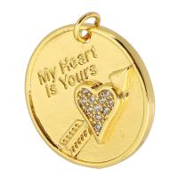 Messing hanger met micro-paved kubieke zirconia's, Ronde, gold plated, mode sieraden & DIY & micro pave zirconia & voor vrouw, gouden, 23x22x4mm, Gat:Ca 3.5mm, 10pC's/Lot, Verkocht door Lot