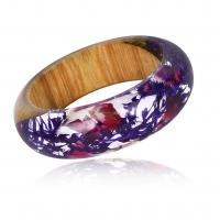 Resin Bangle with Dried Flower & Wood Donut epoxy gel Unisex mixed colors 23mm Inner Approx 63mm Sold By PC