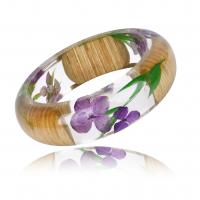 Resin Bangle with Dried Flower & Wood Donut epoxy gel Unisex mixed colors 23mm Inner Approx 63mm Sold By PC