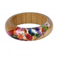 Resin Bangle with Dried Flower & Wood Donut epoxy gel Unisex mixed colors 23mm Inner Approx 63mm Sold By PC