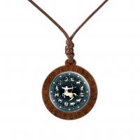 Time Gem Jewelry Necklace Wood with Wax Cord & Glass Flat Round Unisex Length Approx 45 cm Sold By PC